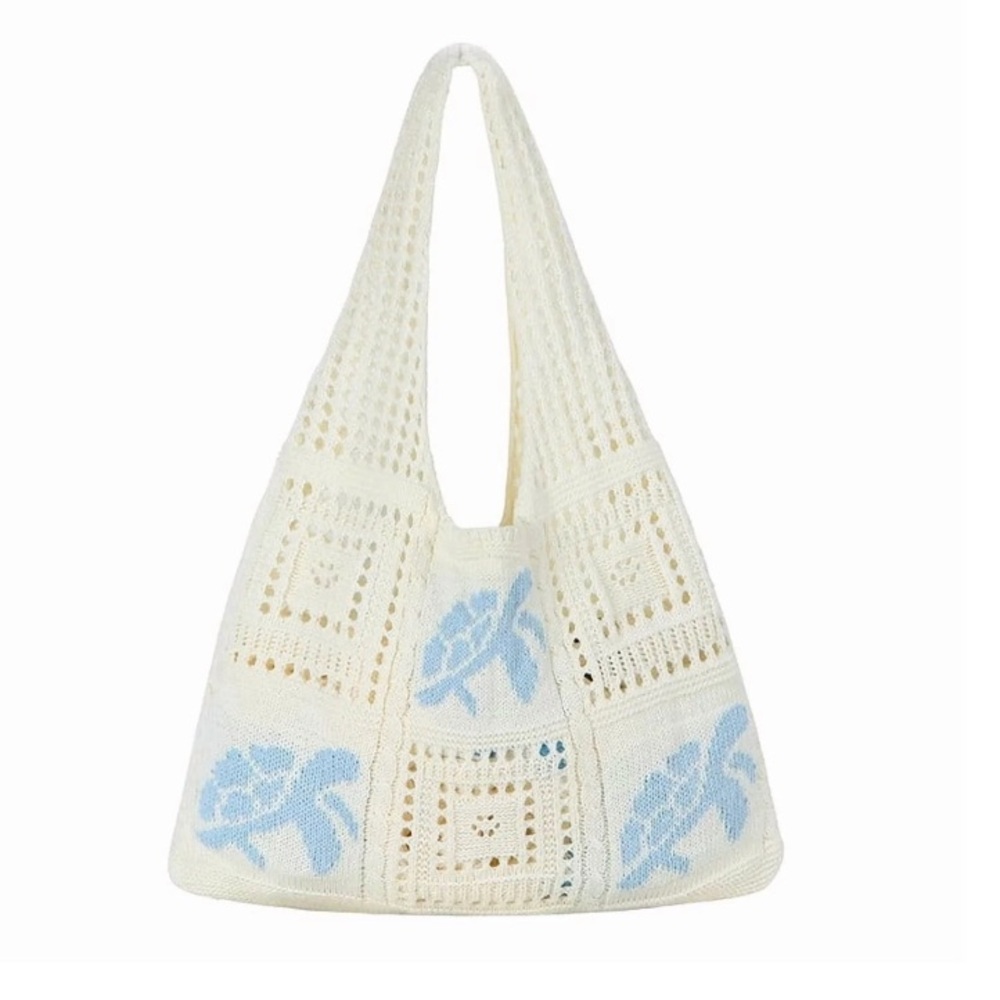 Turtle Print Crotchet Tote Bag - Picture 1 of 3